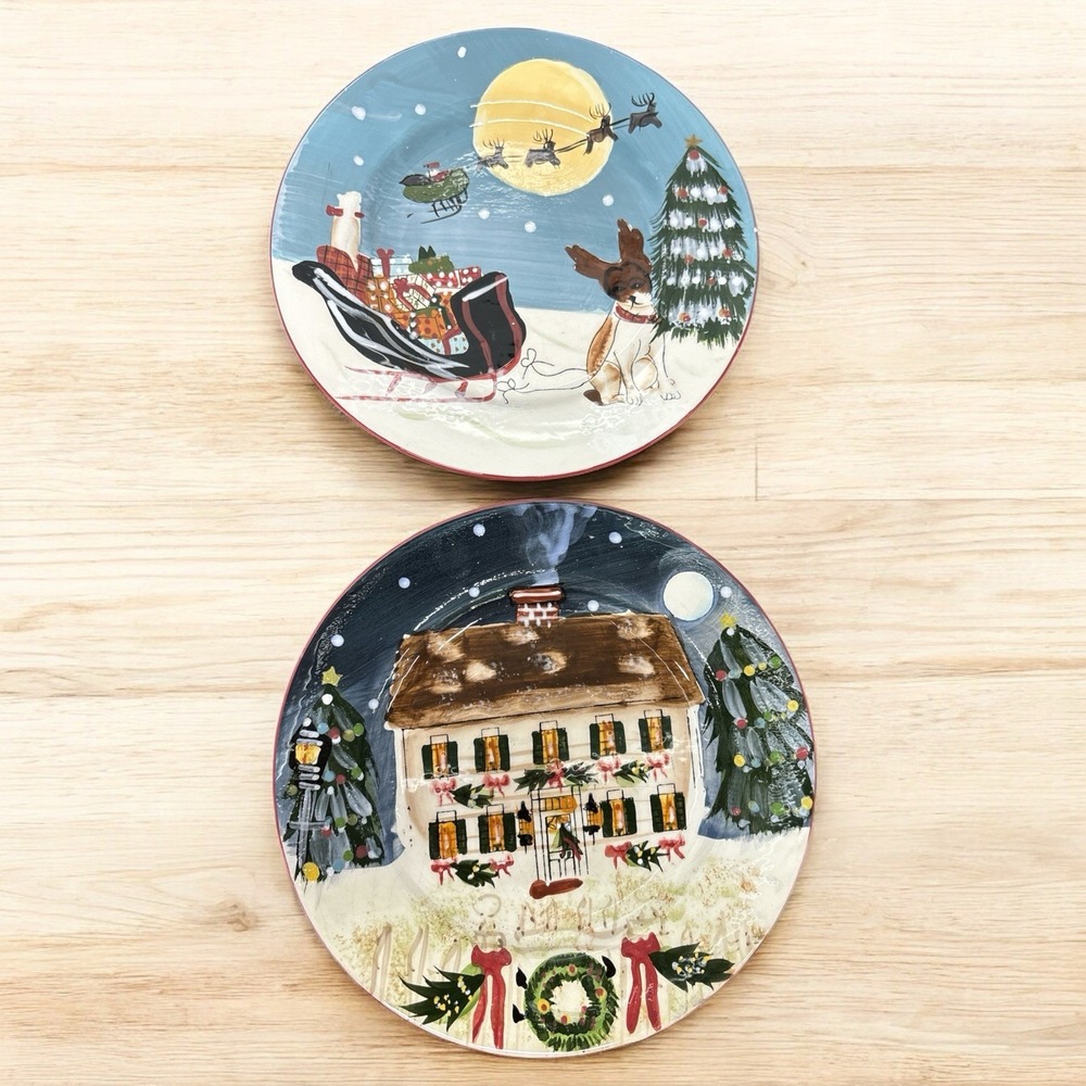 Vintage Sakura David Carter‎ Brown Merry Little Christmas Holiday Dessert Plates